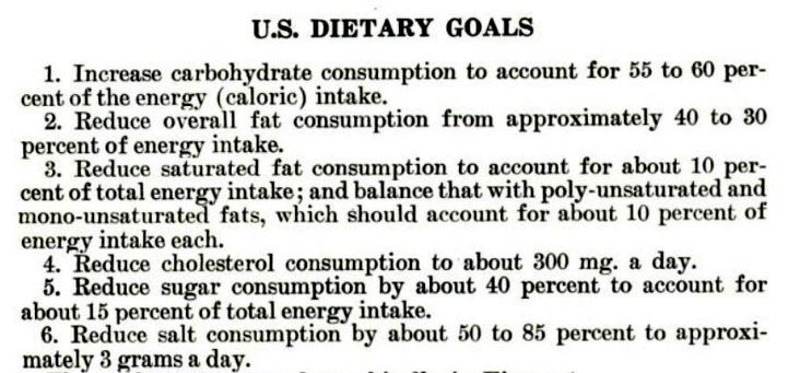 U.S. Dietary Goals: Increase carbs, reduce fat, sugar, salt, and cholesterol consumption.