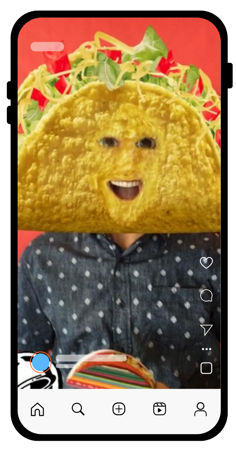 Funny taco video on a phone screen. Scroll, click, crave the latest viral food trends!