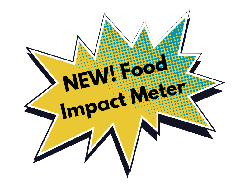 Starburst graphic for a "NEW! Food Impact Meter.