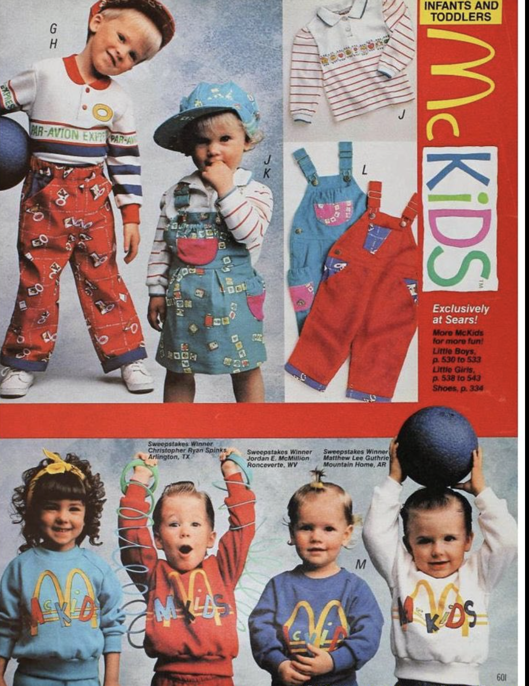 Vintage McKids Sears catalog page featuring children's clothing with logos.