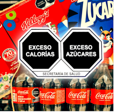 Example of warning labels on sugary drinks