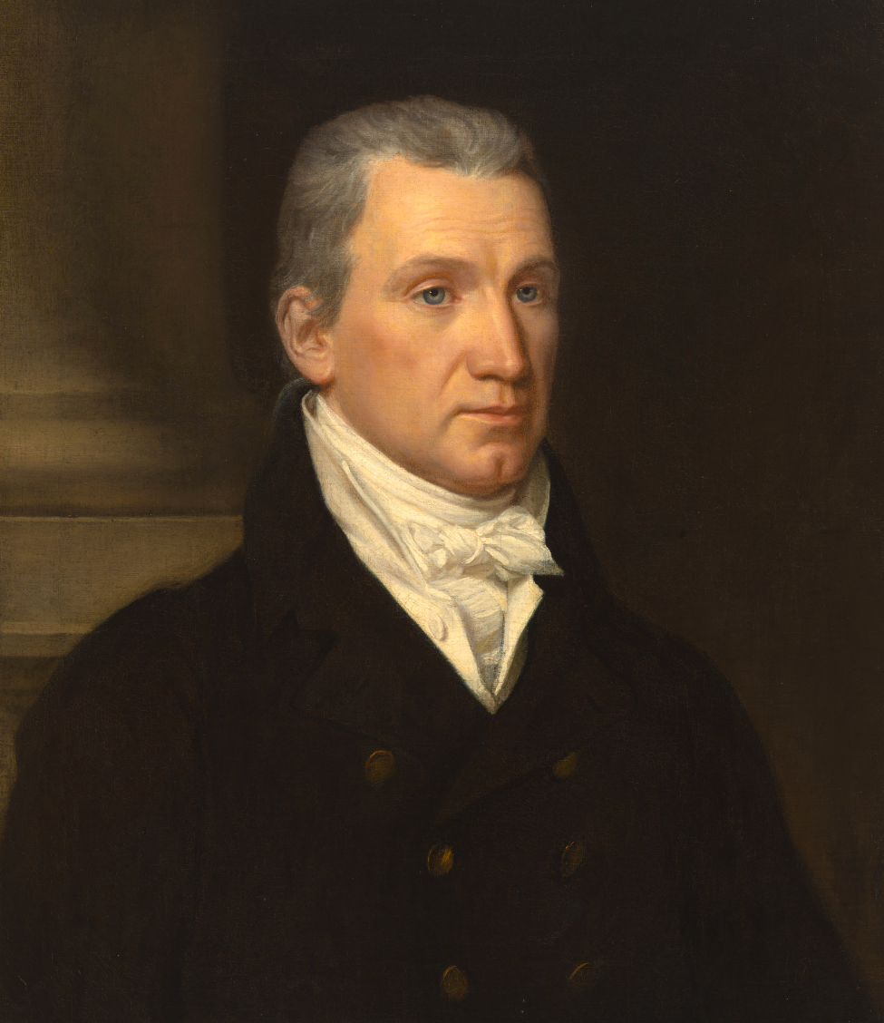 Portrait of James Monroe, 5th U.S. President, wearing a dark coat and white cravat.