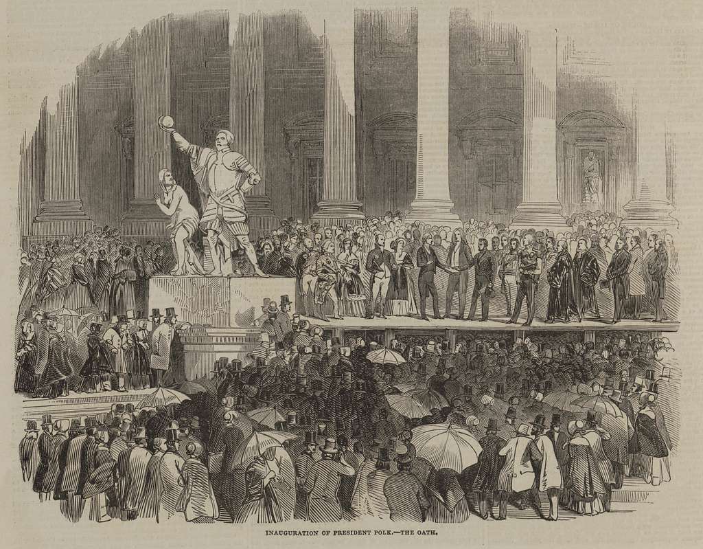 James K. Polk inauguration: crowd watches oath ceremony at the Capitol