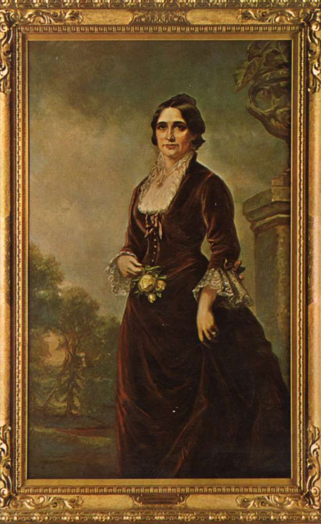 Portrait of a woman in a dark velvet dress, likely connected to Rutherford B. Hayes.
