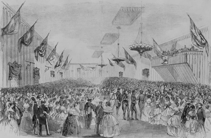 Grand ball in a lavish hall, possibly during James Buchanan's era.