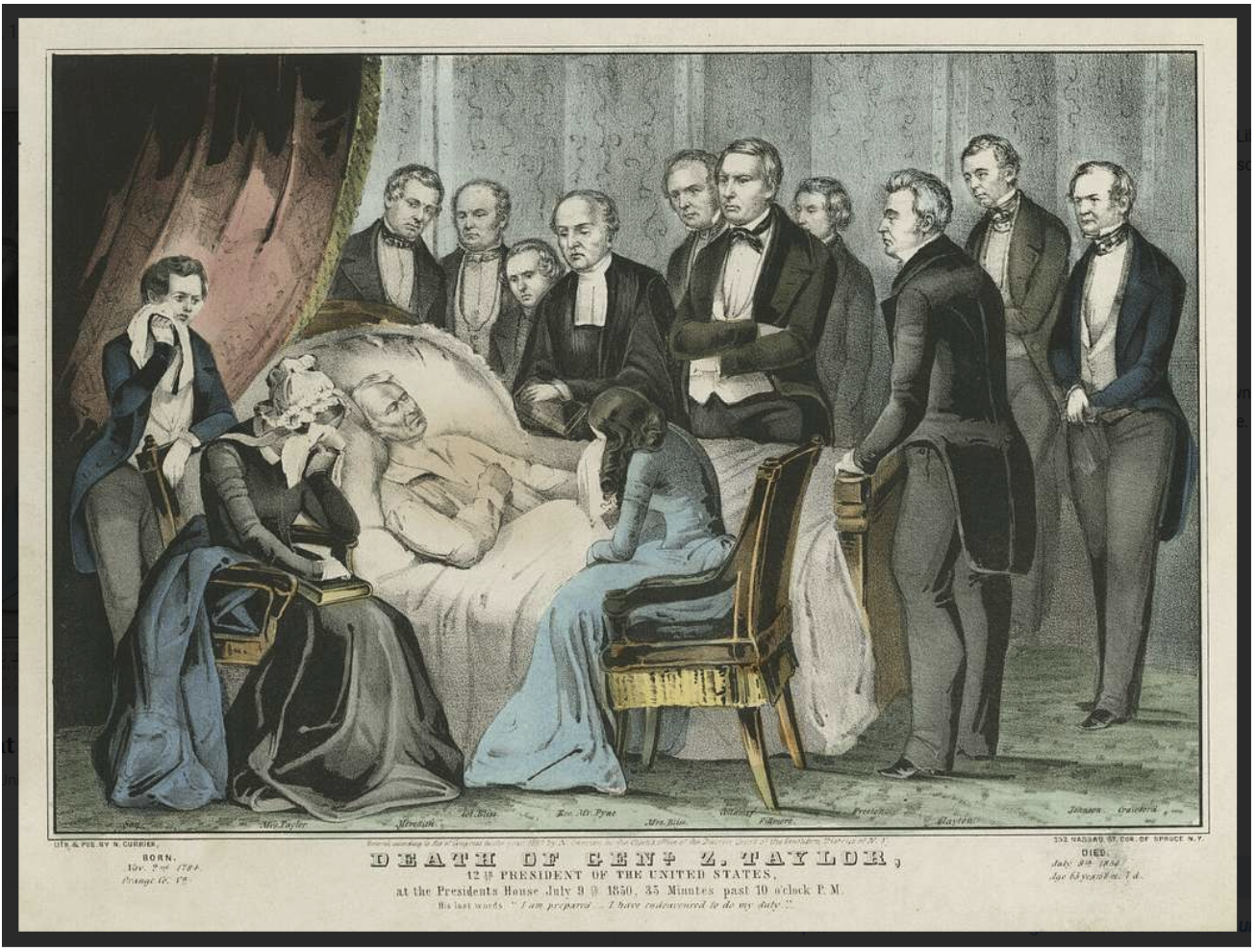 Death of Zachary Taylor, 12th US President, surrounded by mourners