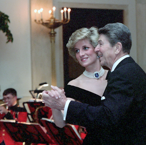 Ronald Reagan and Princess Diana dancing at a formal event